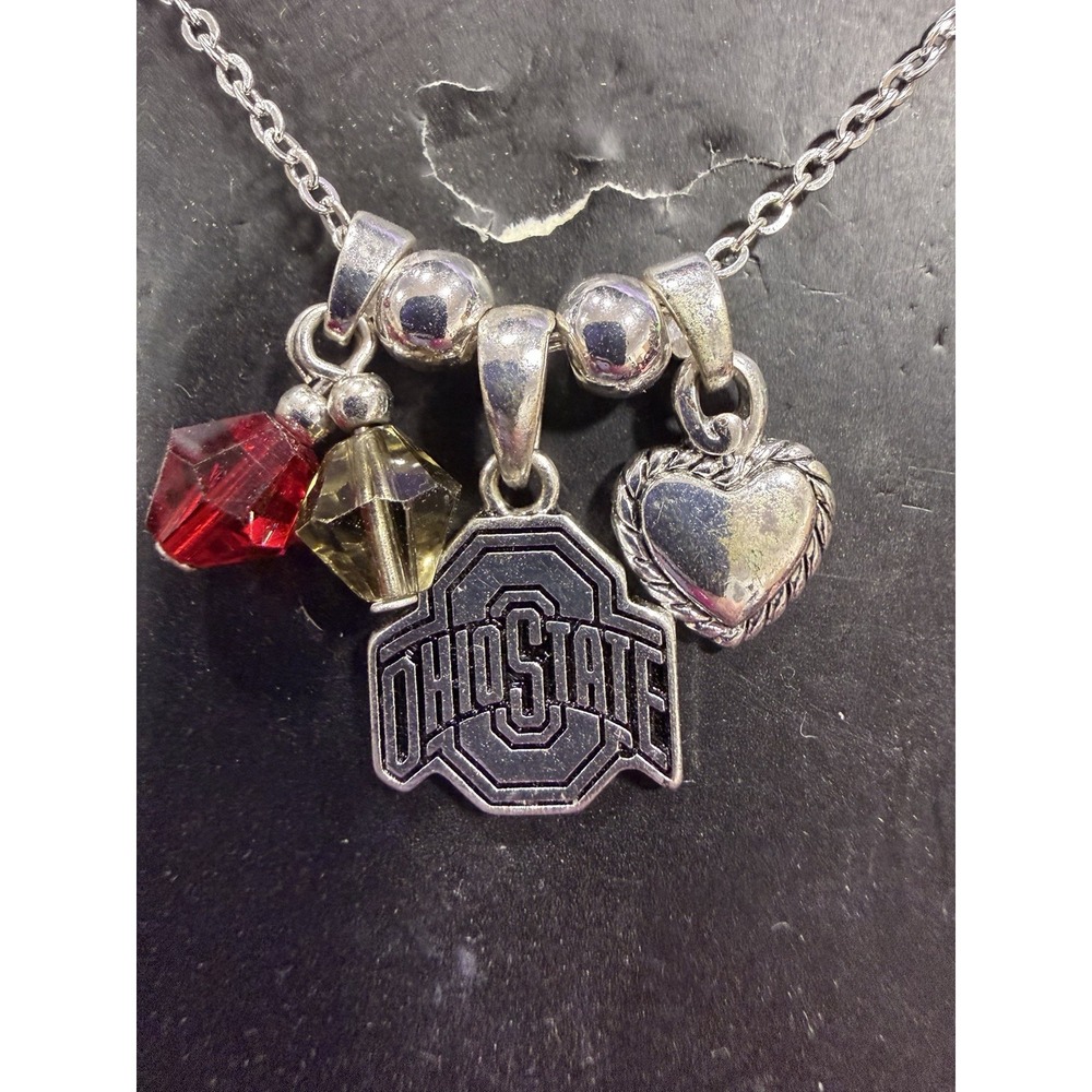 Ohio State Buckeyes Charm Necklace From The Heart NCAA Licensed OSU Silver Tone